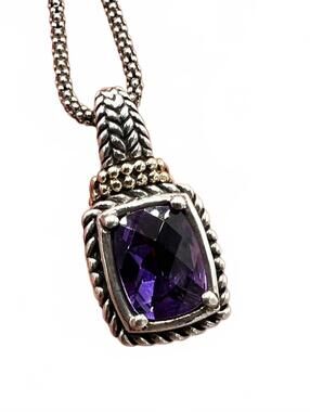 14K Over Sterling Silver Amethyst Cushion Earring & Necklace